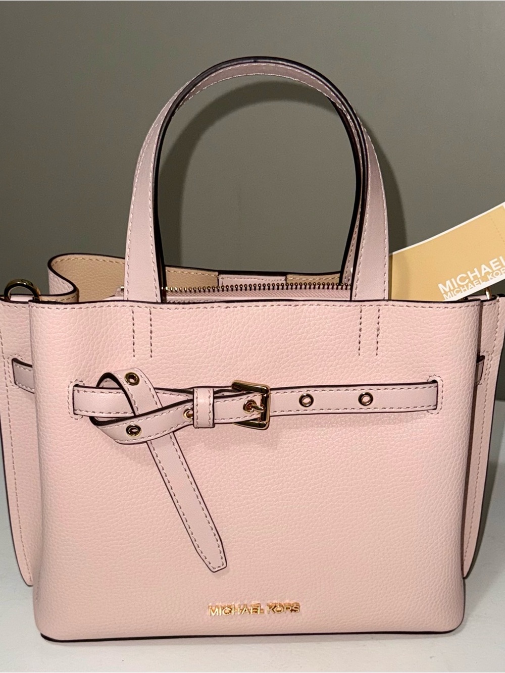 Michael Kors Pale Pink Leather Tote with Decorative Belt